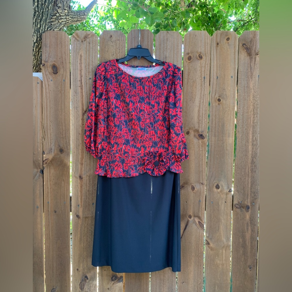 60s-70s Good Times Red/Black dress made in USA size 9/10.